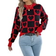 thumbnail image 3 of Womens Mock Neck Sweater Long Sleeve Block Cute Heart Knit Fall Winter Tops Ribbed Knit Pullover Sweaters Black L, 3 of 9