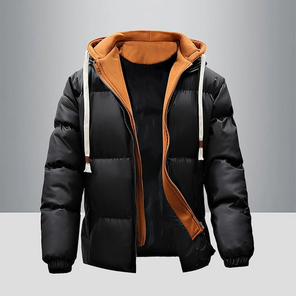 Blczomt Black Fall Jackets for Men Puffer Zip Up Down Jacket Warm Heavy Hooded Men's Coat XXXL