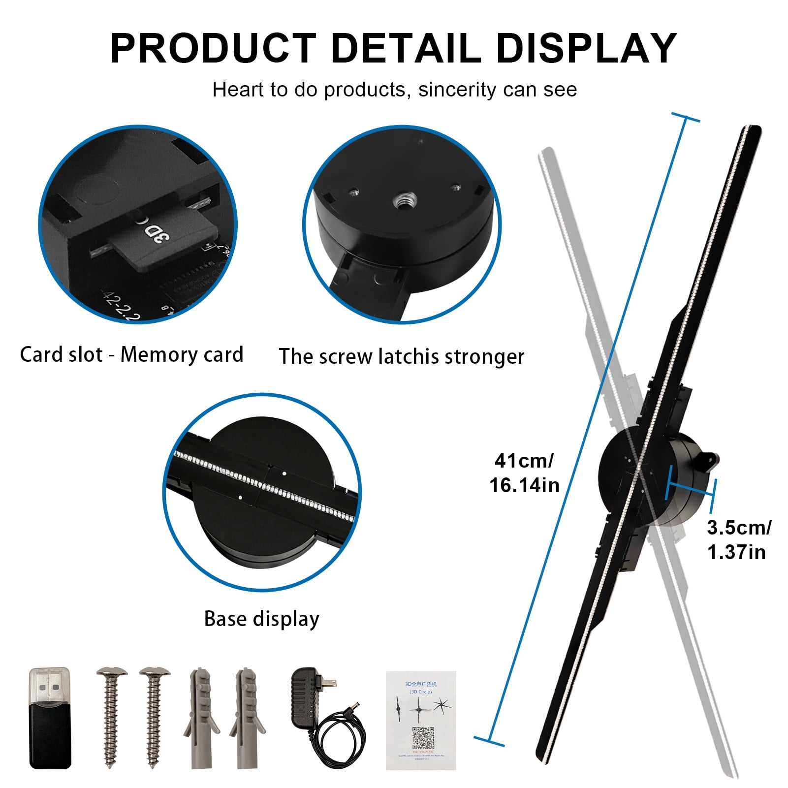 3D Hologram Fan,  WiFi Holographic Projector Advertising Display,  52cm 3D Hologramfan Projector HD LED Holographic with Remote Bluetooth, Small for Shop/Bar/Christmas/Halloween