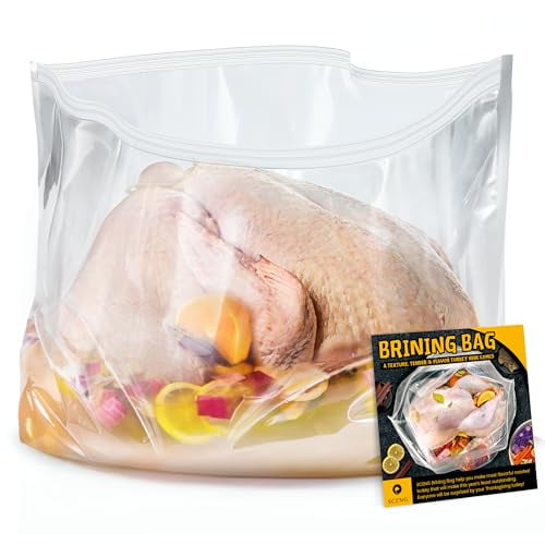 Brining Bag for Turkey Under 18lbs, 2 Pack, 21.6''x19.6'', Double Zip-lock Seal Turkey Brine Bags, Thickened Brine Bag with 2 Cotton Strings Hold up 30lbs
