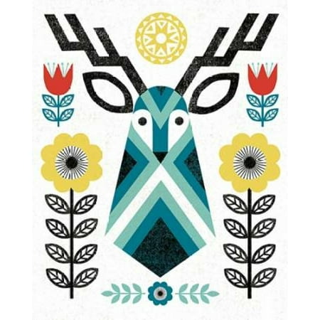 - Folk Lodge Deer II V2 Teal Canvas Art - Michael Mullan (24 x 30)