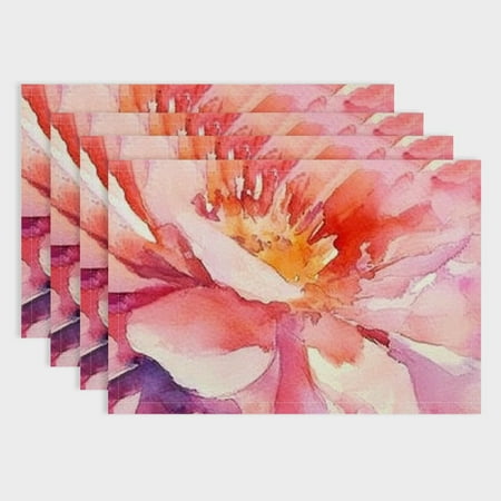 

Pratyus Flowers Linen Table Mats for Elegant Dining Experience Set of 4 Hard Paper Placemats for Home Restaurants and Offices 18x12in
