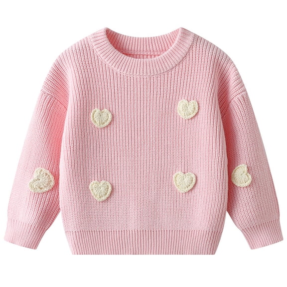 GBSYEWXS Toddler Kids Sweater Crew Neck Long Sleeve Heart Print Outwear Cute Ribbed Pink Sweaters Size 3-6 Months
