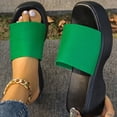 thumbnail image 4 of Platform Slides for Women Square Open Toe Elastic One Band Slip on Wedge Sandals Summer Casual Slippers Green Size 6, 4 of 7