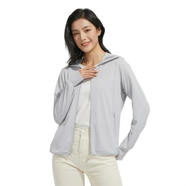 Chaqueta ligera con capucha y protección solar UPF 50+ con cremallera completa para mujer