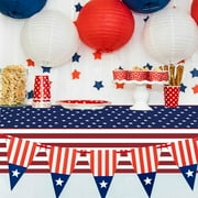 Chmadoxn Patriotic 4th of July Tablecloth - Red White Blue Stars & Stripes Design, Waterproof Indoor/Outdoor Table Cover for Independence Day Parties, BBQs, and Holiday Family Gatherings