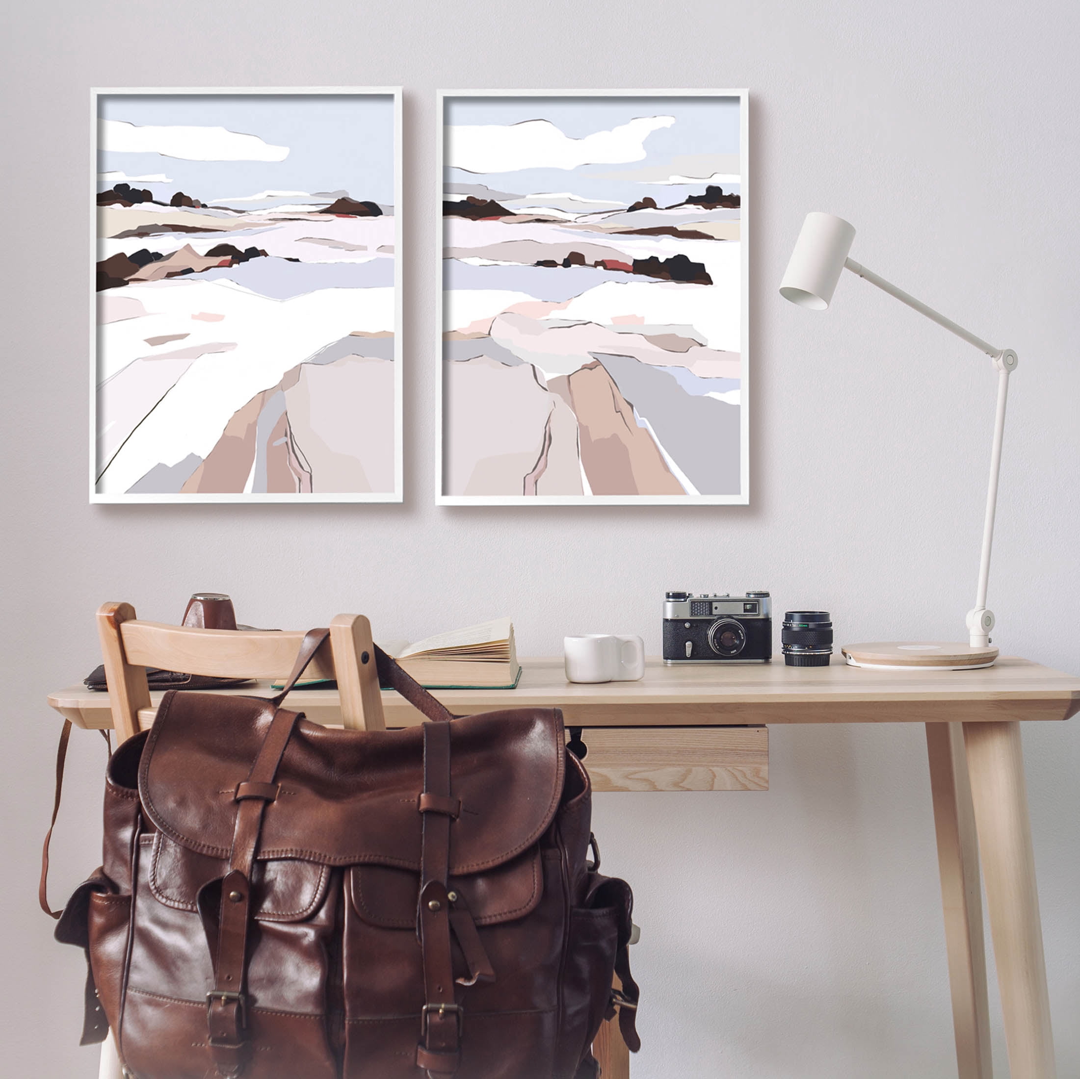 Stupell Industries Abstract Frosty View Landscape Graphic Art White Framed Art Print Wall Art, Set of 2, Design by Nikita Jariwala
