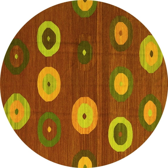 Ahgly Company Machine Washable Indoor Round Abstract Yellow Contemporary Area Rugs, 3' Round