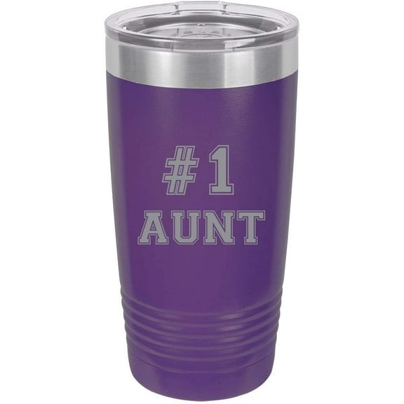 #1 Aunt Stainless Steel Engraved Insulated Tumbler 20 Oz Travel Coffee Mug, Purple
