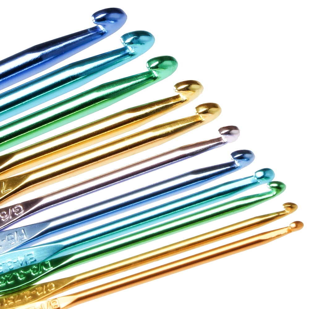 Multi-Color Metallic Crochet Hooks Set, Tomorotec Art Aluminum Knitting Needles for Yarn Craft Set with Sylish Storage Bag, Stitch Markers and Big Eye Needles (Orange Bag)