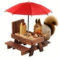 thumbnail image 1 of 1pc Outdoor Squirrel Feeder, Squirrel Picnic Table With Umbrella, Wooden Squirrel, 1 of 5
