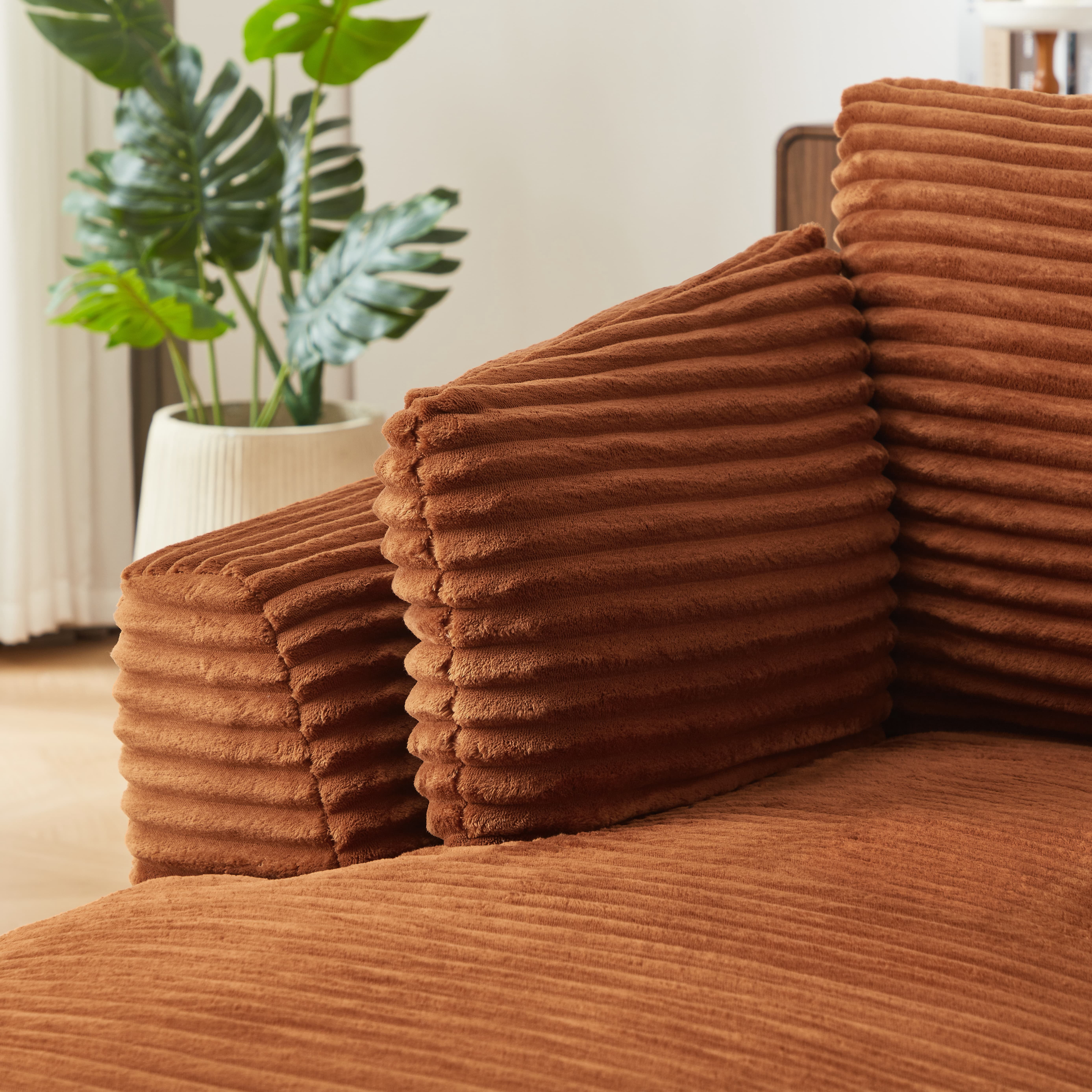MAYEERTY Oversized Corduroy Chaise Lounge Sofa, Modern Couch with Spring Cushion for Apartment, 45*65*36"Orange