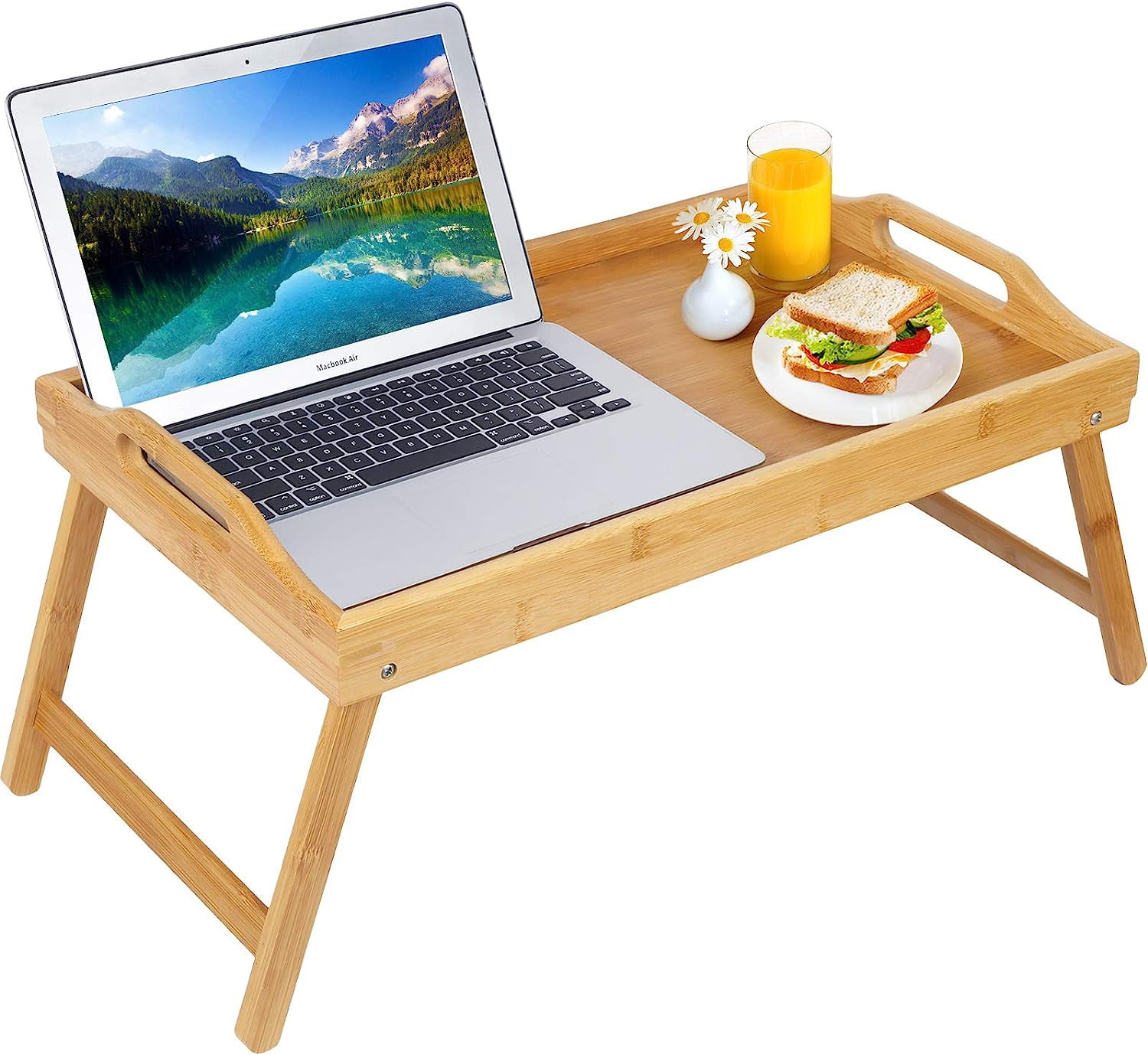 Breakfast in Bed Tray with Legs,Bed Trays Eating Table Lap Trays for Adults  Food Trays Eating On Bed, 20 Inch Removable Media Sl