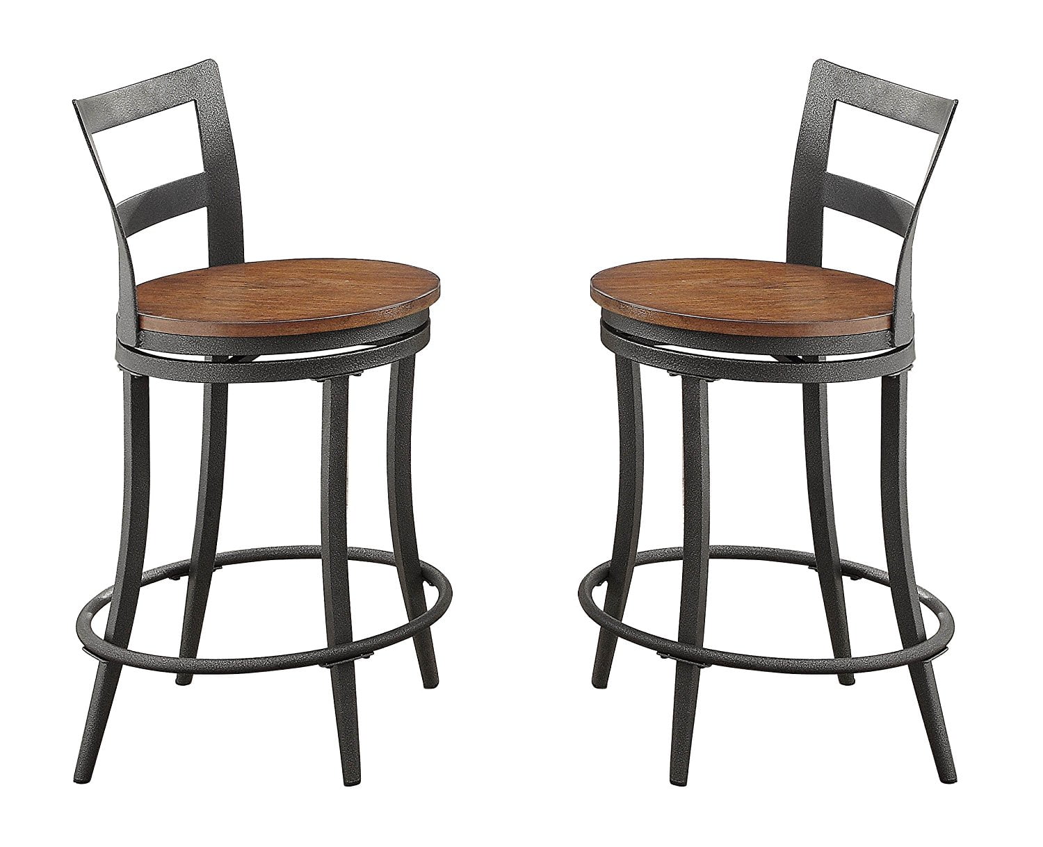 Wood & Metal Counter Height Swivel Chair, Gray & Brown, Set Of 2