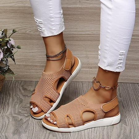 

Pkeoh Sandals Summer Ladies Sandals Breathable Elastic Webbing Platform Casual Sandals Sandal