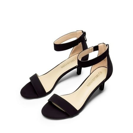 

BURUDANI Women s Fashion Comfort Ankle Strap Stilettos Low Heel Open Toe Sandals Party Dress Shoes BLACK/NUBUCK Size 5.5
