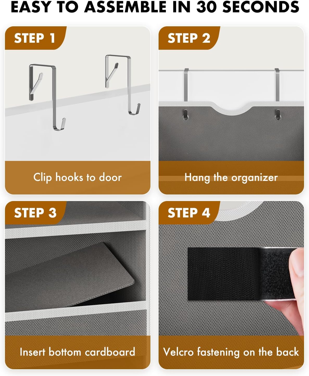FOUKUS Over The Door Organizer 6 Clear Pockets, Gray photo 7