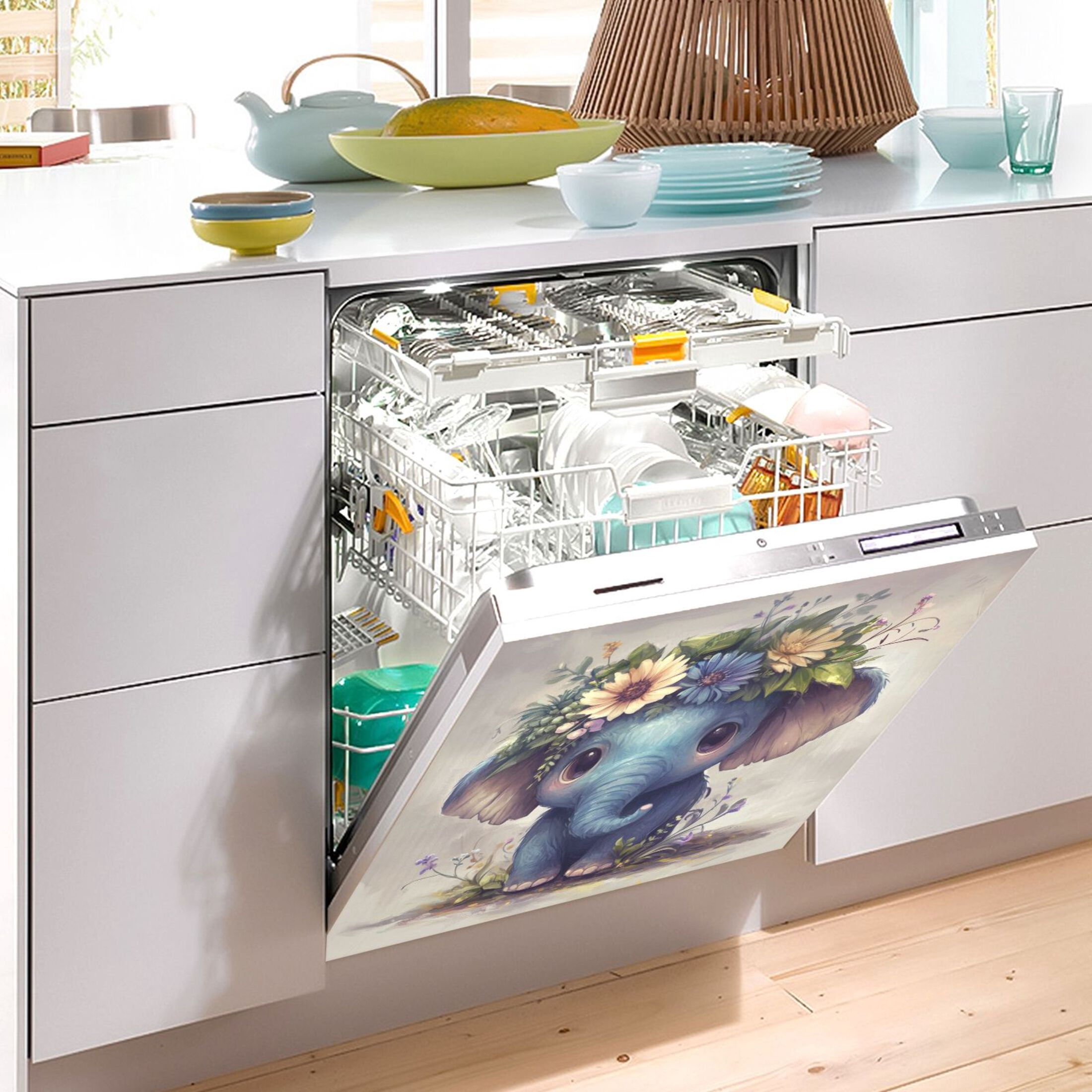 Dishwasher Magnetic Sticker 23x26 Inch Refrigerator Magnetic Sticker Washing Machine Magnetic Sticker Kitchen Panel Magnetic Sticker Home Decor Adorable Elephant