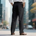 thumbnail image 6 of Men's Striped Linen Dress Pants, Causal Business Office Wide Leg Formal Pants Flat Front Button Pinstripe Trousers with Pockets, 6 of 9