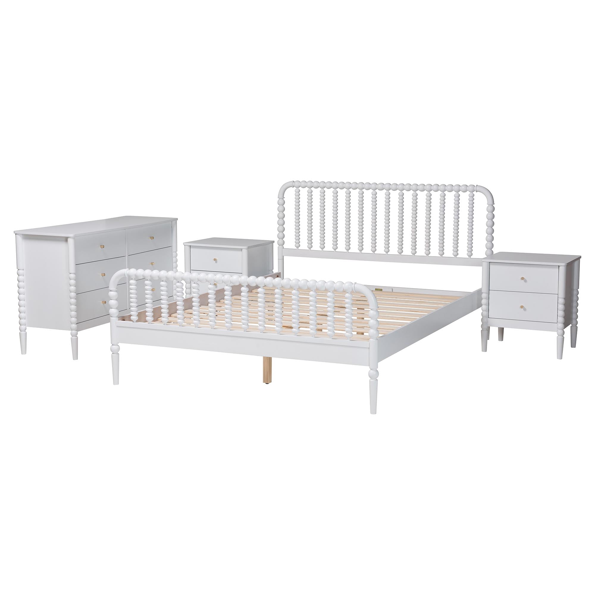 Baxton Studio Lucera Mid-Century Bedroom Set, Queen, White