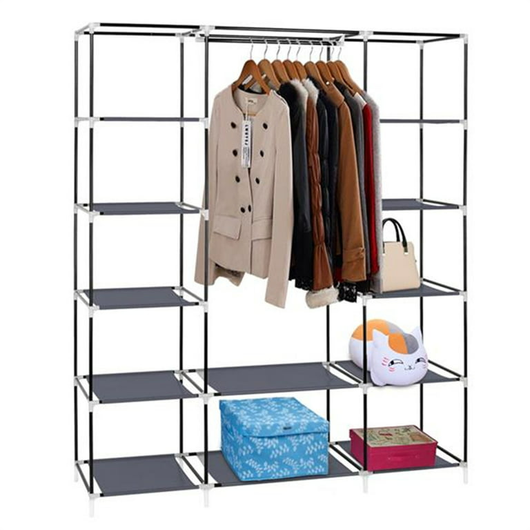 Portable Cloth Closet,Wardrobe Clothes Rack Storage Organizer with Shelf,  Dresser Portable Wardrobe Closet Storage with Oxford Cloth Fabric Cover,  Durable & Easy to Assemble (Grey) 