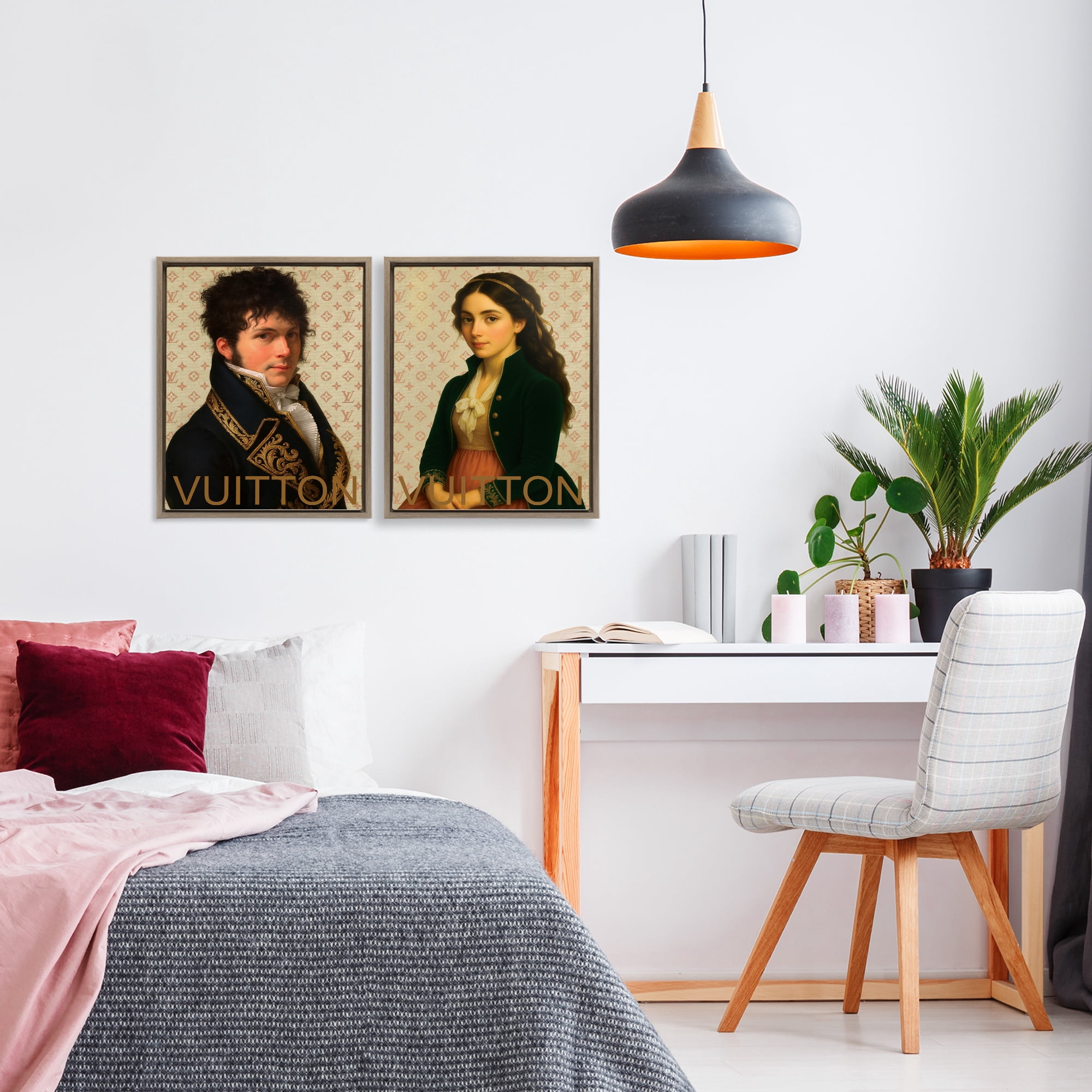 Stupell Industries Glam Fashion Models in Spring 2 Piece Brown Framed Floater Canvas Set, design by Grotto Studios