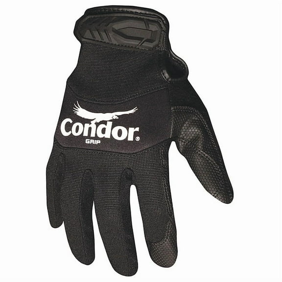 Condor Mechanics Gloves, Bicast Leather Palm, S, Black 42KZ59
