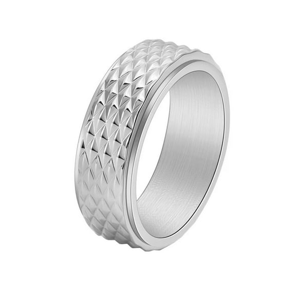 PAMTIER Men's Stainless Steel 8MM Personalized Rhombic Faced Classic Plain Wedding Band Rotatable Ring Anxiety Fidget Princess Cut Silver Size 6