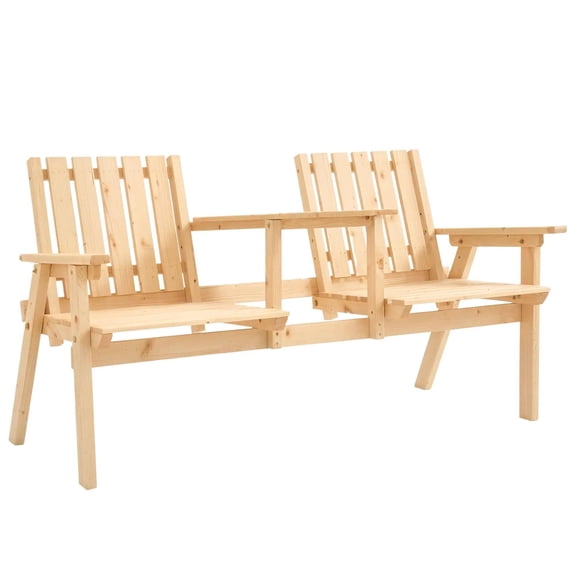 Resenkos Outdoor Bench with Table & Umbrella Hole, Wooden Garden Bench, Perfect Patio, Porch, Poolside Seating, Natural Wood