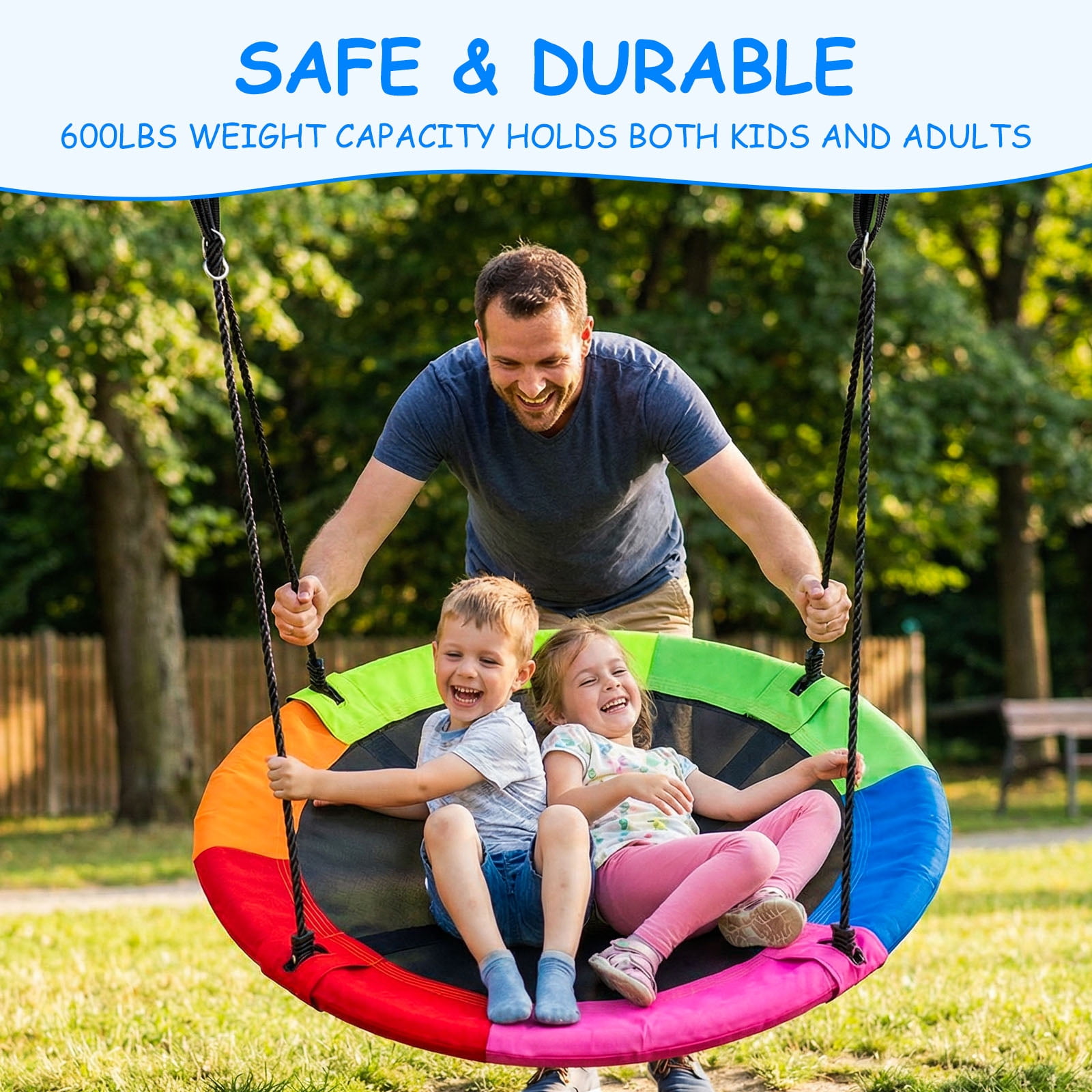 Leumius 40" Saucer Swing,Waterproof Fabric Tree Swing for Kids,Indoor Outdoor Play Set for Backyard,Playground,Rainbow