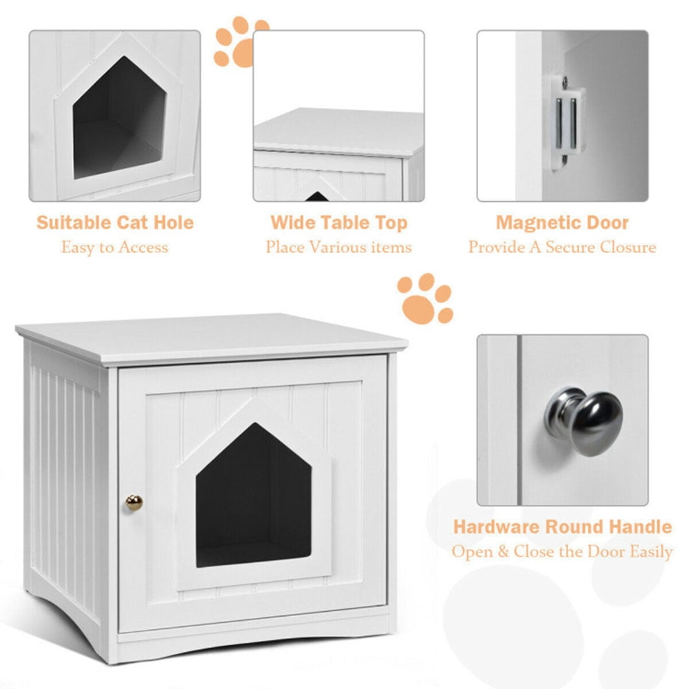 Pefilos 20" Cat House Covered for Indoor, Hidden Crate Litter Box Enclosure, Hooded Cats Furniture Cabinet Kitty Washroom, White Pefilos 20" Cat House Covered for Indoor, Hidden Crate Litter Box Enclosure, Hooded Cats Furniture Cabinet Kitty Washroom, White
