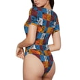 thumbnail image 2 of Bingfone Justaucorps à Carreaux Colorés Motif Dinosaure pour Femmes, Col Rond, Manches Courtes à Boutons-Pression, Adapté pour Fête, Sport, Usage Quotidien-TG, 2 of 7
