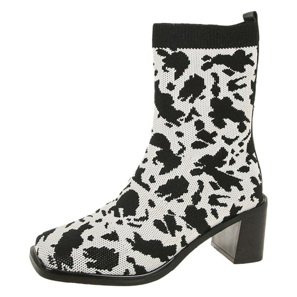 NECHOLOGY Botas Mujer Adulto Femenino Zapatos Botines de mujer Moda de mujer otoño nuevo tejido elástico media moda tacón grueso calcetines de felpa botas para mujer (White, 7)