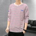 thumbnail image 3 of Camiseta para hombre a rayas ropa de hombre top ajustado cuello redondo rojo ajustado manga larga harajuku moda normal coreano otoño, 3 of 5