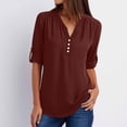 thumbnail image 2 of hotojiny Spring Tops for Women Lightweight Rolled Long Sleeve Henley Shirts Casual Summer V Neck Button Blouses Work Outfits, 2 of 7
