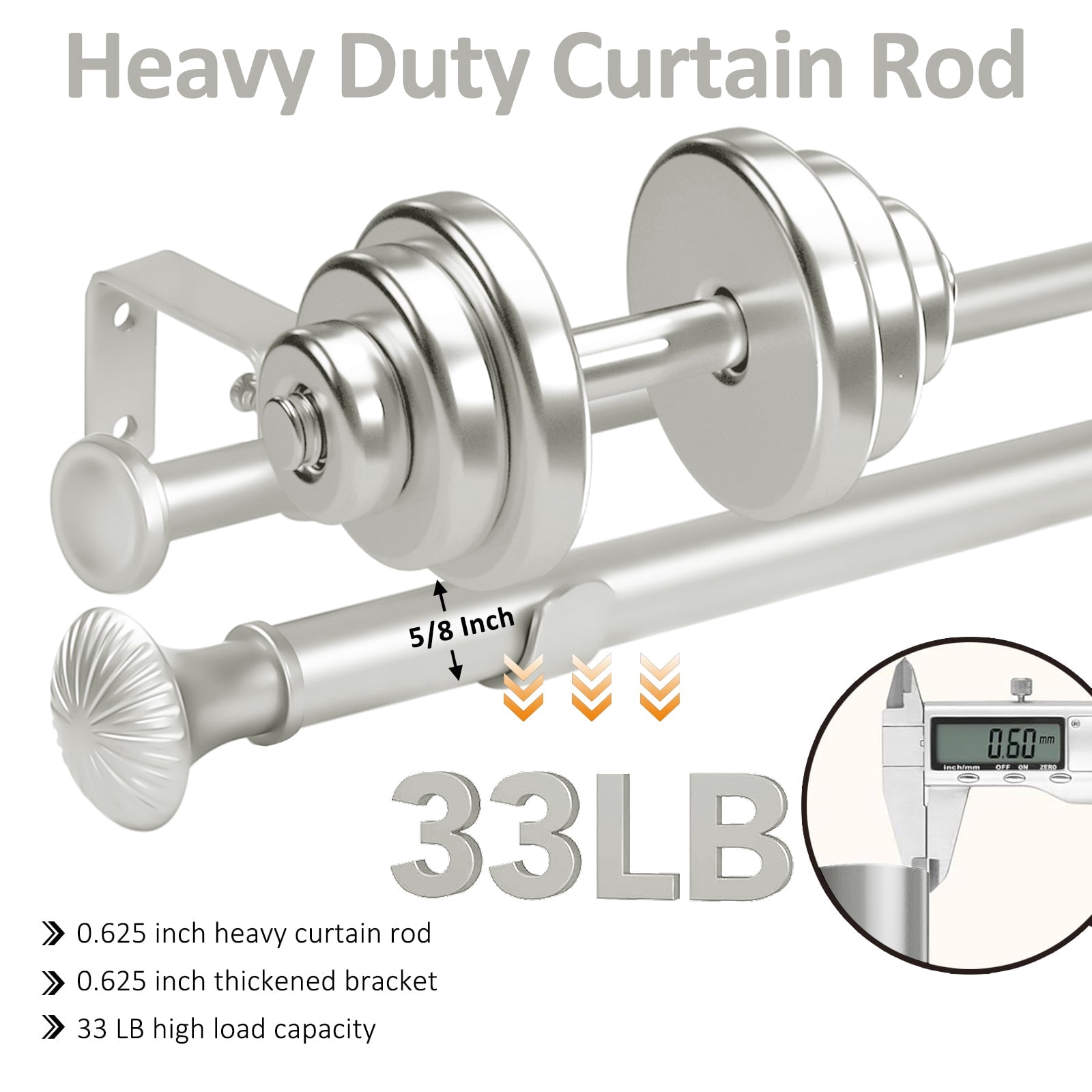 Ridicili 5/8" Telescoping Double Curtain Rods with Trumpet Finials, Pewter,48"-84", 5/8 Inches Front and 1/2 Inches Back Double Window Drapery Rod