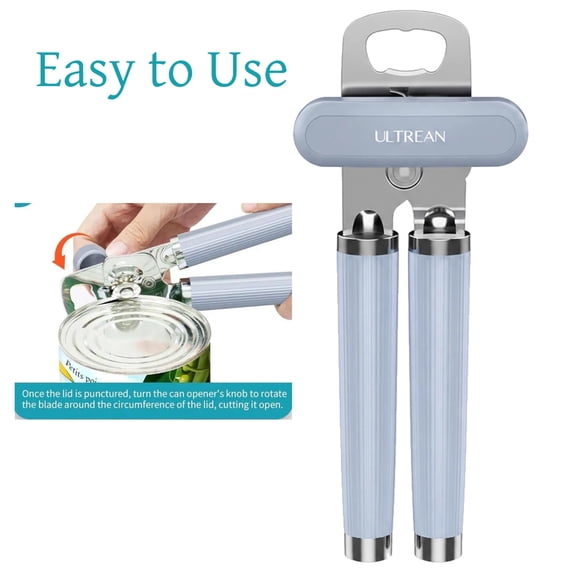 Ultrean Manual Can Opener with Bottle Opener, Heavy Duty Stainless Steel Smooth Edge Handheld Can Opener, Soft Grip Handle, Easy Turn Knob, Kitchen Gadget Essentials for Home/Campaing/Travel/Outdoor