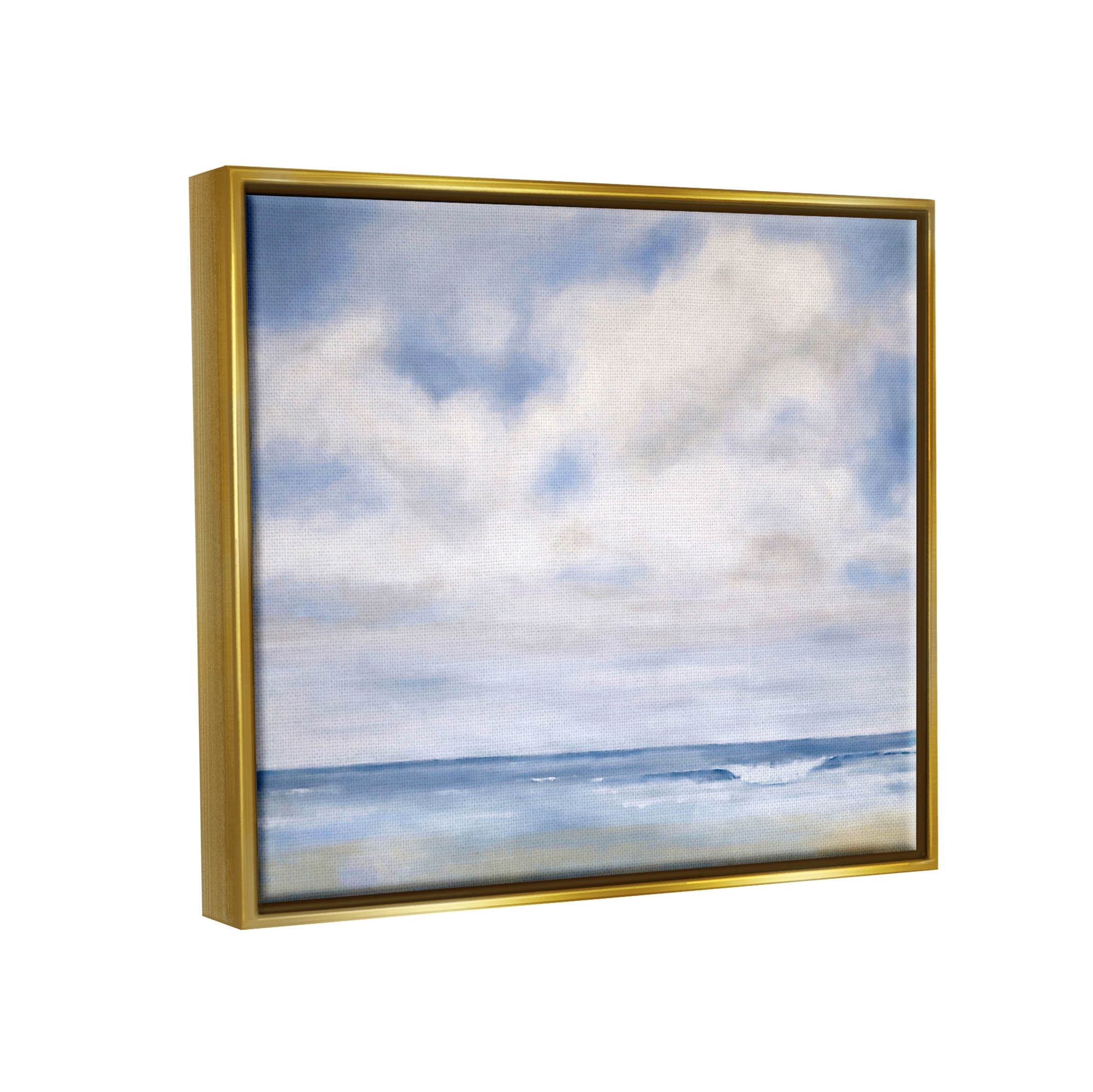 Stupell Industries Tranquil Beach Waves Ocean Scenery Painting Metallic Gold Floating Framed Canvas Print Wall Art, Design by Catherine Andersen