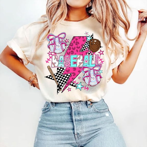 Baseball Game Day Coquette Shirt, Pink Brushstroke Baseball Bow Tee, Game Day Shirt for Baseball Moms, Preppy Sport Tee for Women