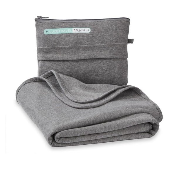 Airplane Travel Blanket | Compact Throw Blanket for Camping and Hiking | Converts into a Pillow | Travel Gift | Soft Jersey Knit | Fits in Backpack | Attaches to Luggage | Travel Essential