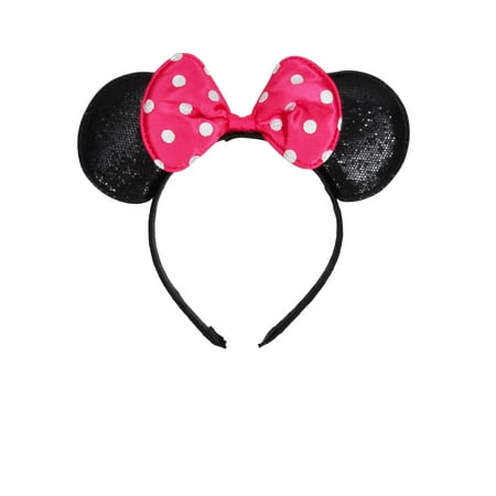 Girls Pink Minnie Mouse Headband with Ears & Bow