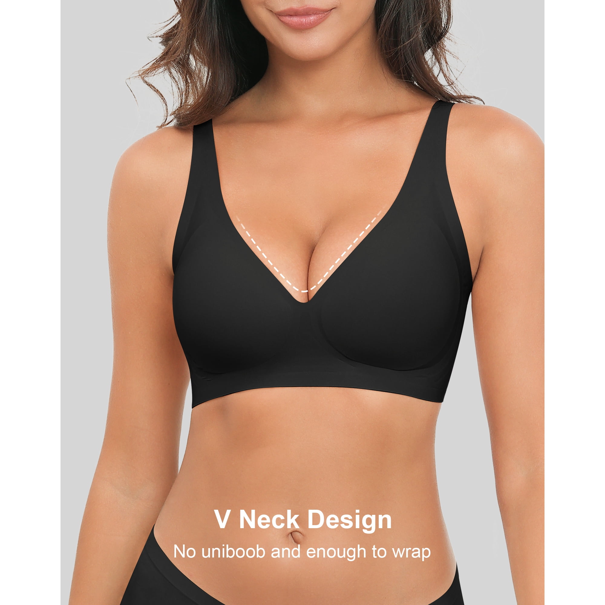 Daystry Womens Comfortable No Underwire Deep V Bras 360° Jelly Strip Wireless Soft Bra with Bra Extender
