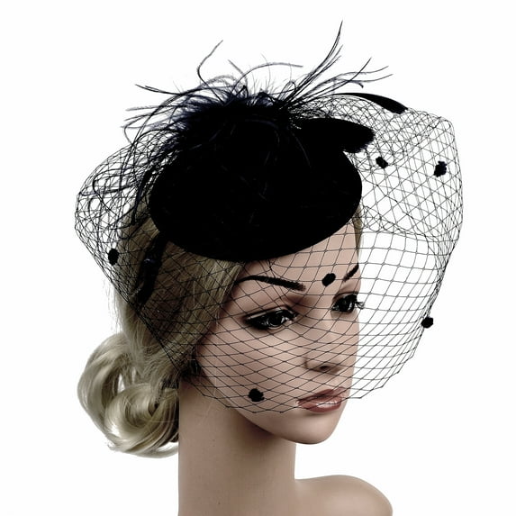 Fascinator Hat Feather Mesh Net Veil Party Hat Ascot Hats Flower Derby with Clip and Hairband for Women