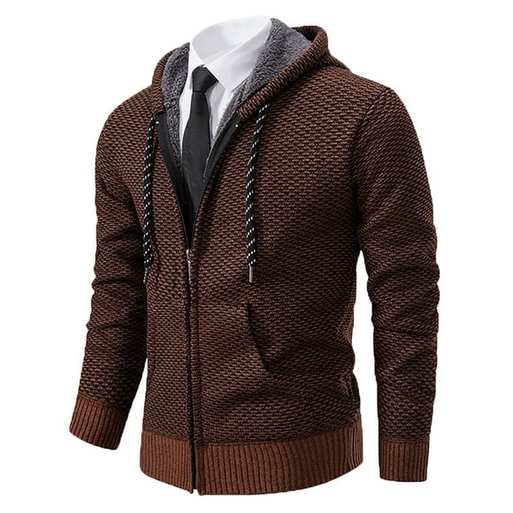 RXIRUCGD Men's Fashion Casual Solid Color Zipper Pockets Long Sleeve Hooded Casual Outwear Coat, Brown, Size: M