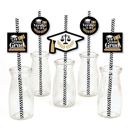 Big Dot of Happiness Law School Grad - Paper Straw Decor - Future Lawyer Graduation Party Striped Decorative Straws - Set of 24