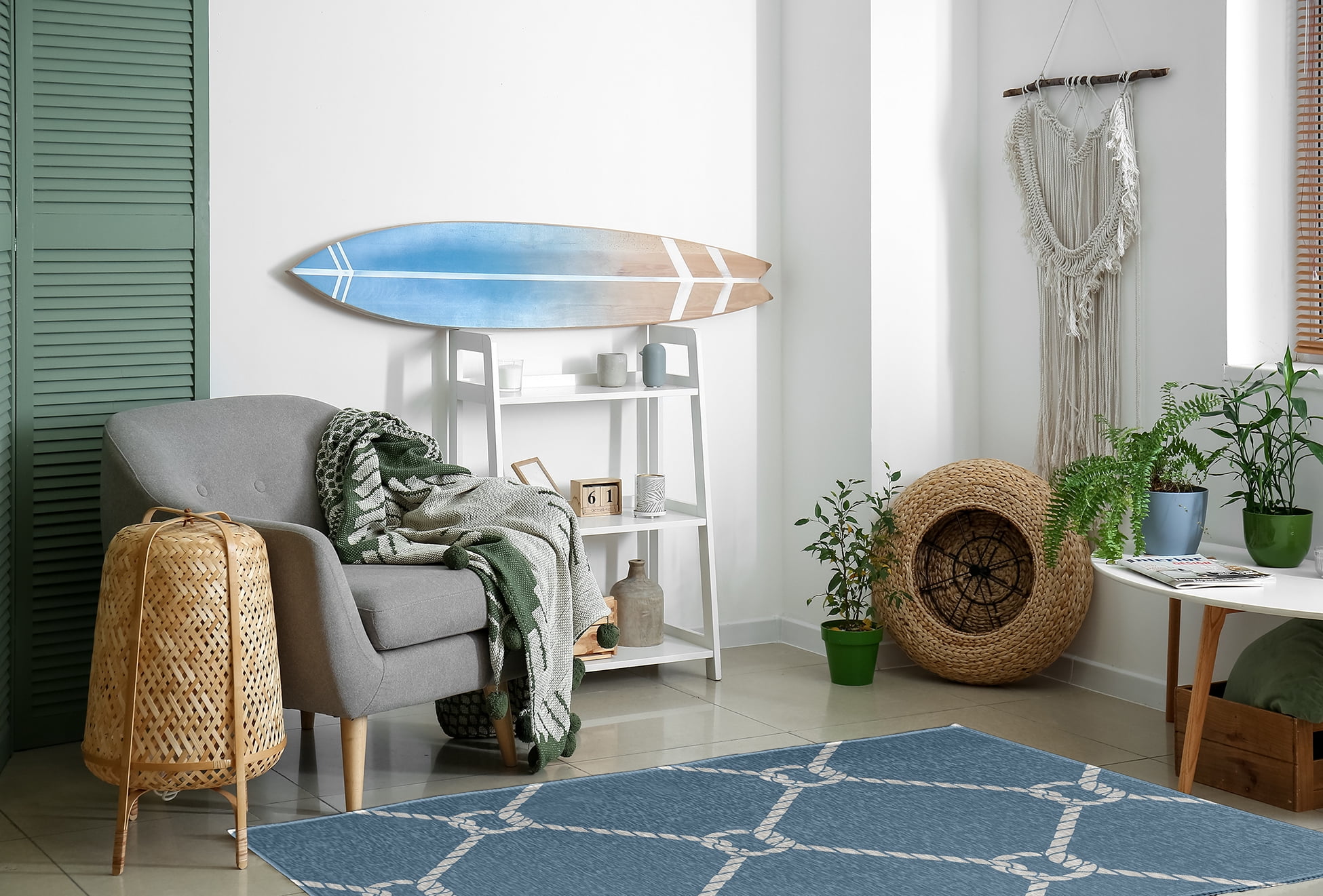 Simply Daisy 4' x 6' Ahoy! Nautical Chenille Rug, Dusty Smoke
