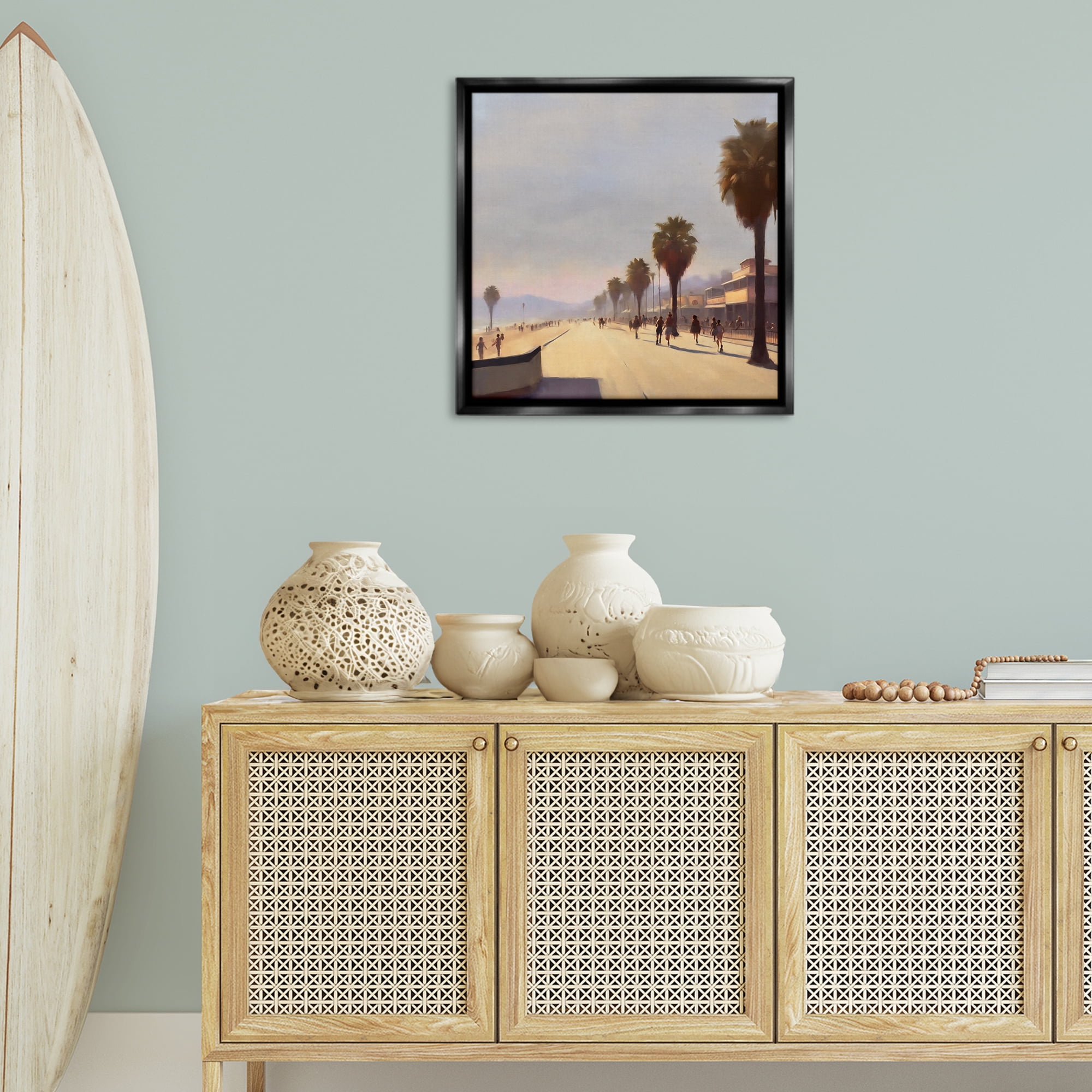 Stupell Industries Palm Tree Boulevard Landscape & Nature Painting Black Floater Framed Canvas Art Print Wall Art, 25 x 25