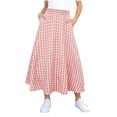 thumbnail image 2 of Cethrio Girls Midi Skirts Size 7-8 T, Summer Casual A-Line Elastic Waist Plaid Shirts with Pockets Pink, 2 of 5