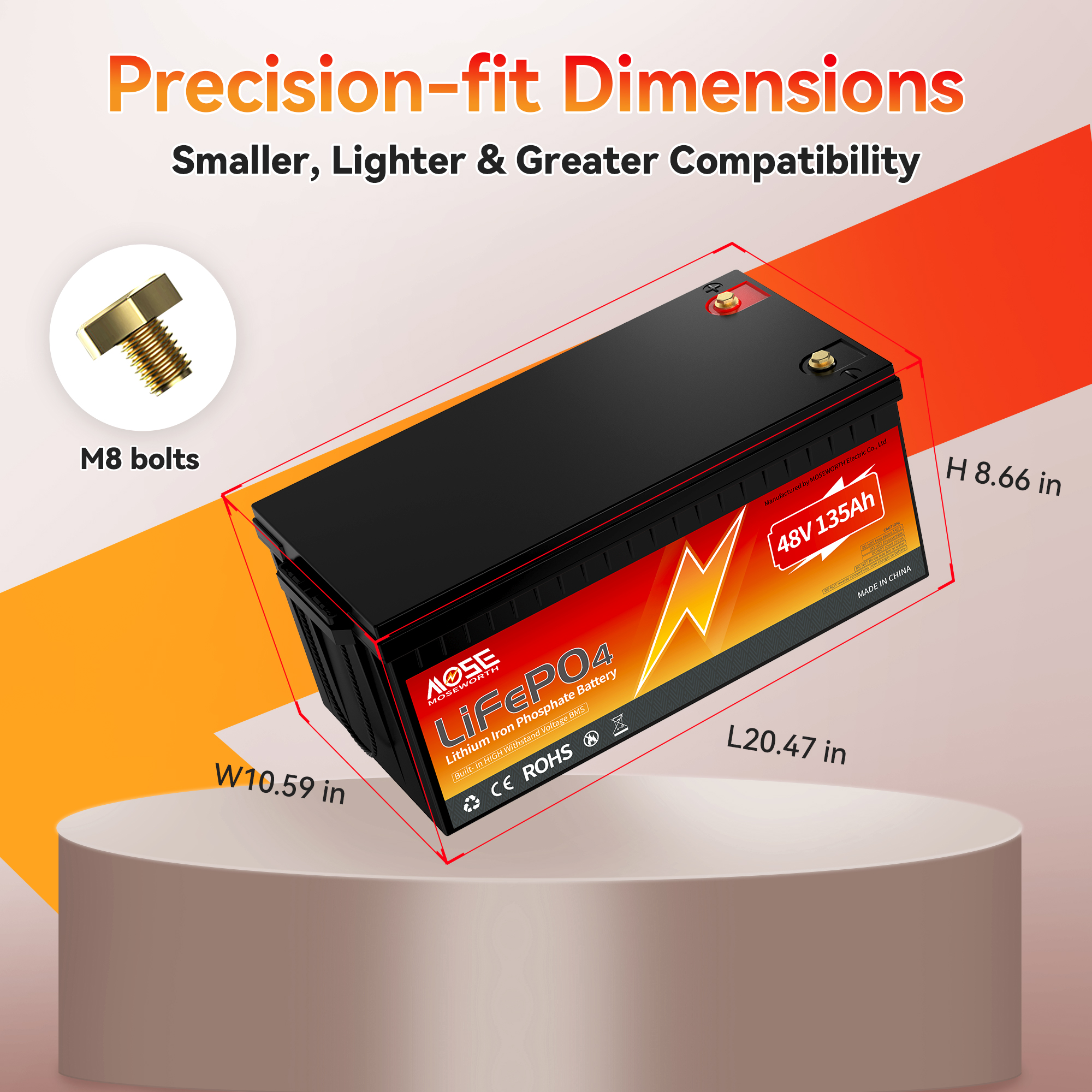 48V 135Ah  Golf Carts Lithium Lifepo4 Battery Bluetooth,200A BMS,for,Solar,RV,Motohome,off-Grid,Boat,Trolling Motor,15000+Deep Cycles