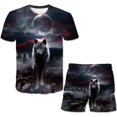 thumbnail image 1 of Conjuntos de ropa informal de lobo para niños y niñas, camisetas de dibujos animados, pantalones cortos, conjuntos de ropa para niños, 2 uds., trajes de 1 a 14 años, 2023 Gao Jinjia LED, 1 of 2